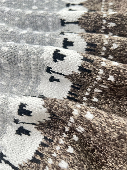 Gray thick knit sweater with sheep jacquard pattern