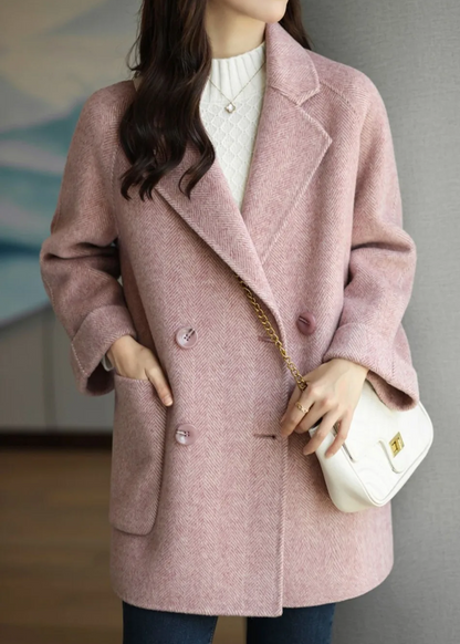 Pink Belted Double-Breasted Editorial Trench Coat