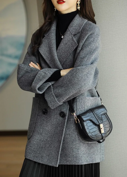 Gray Belted Double-Breasted Editorial Trench Coat