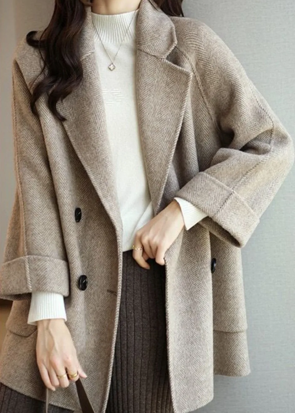 Beige Belted Double-Breasted Editorial Trench Coat