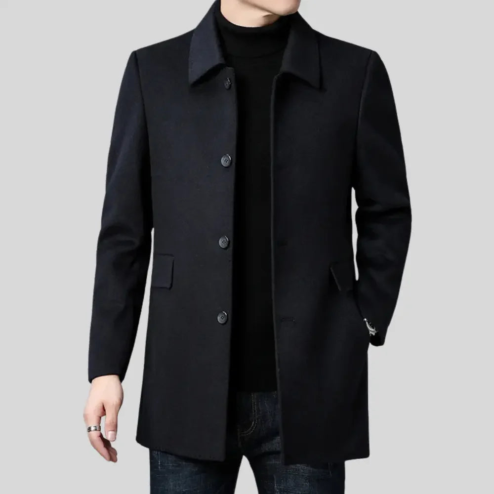 Men's wool blend overcoat with button front