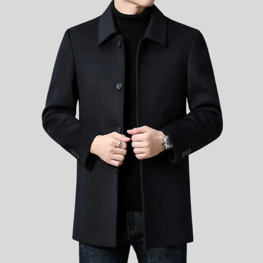 Men's wool blend overcoat with button front