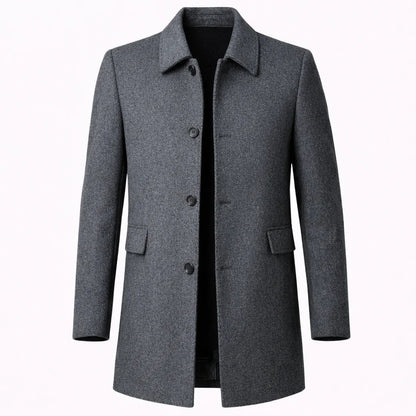 Men's gray wool blend overcoat with button front