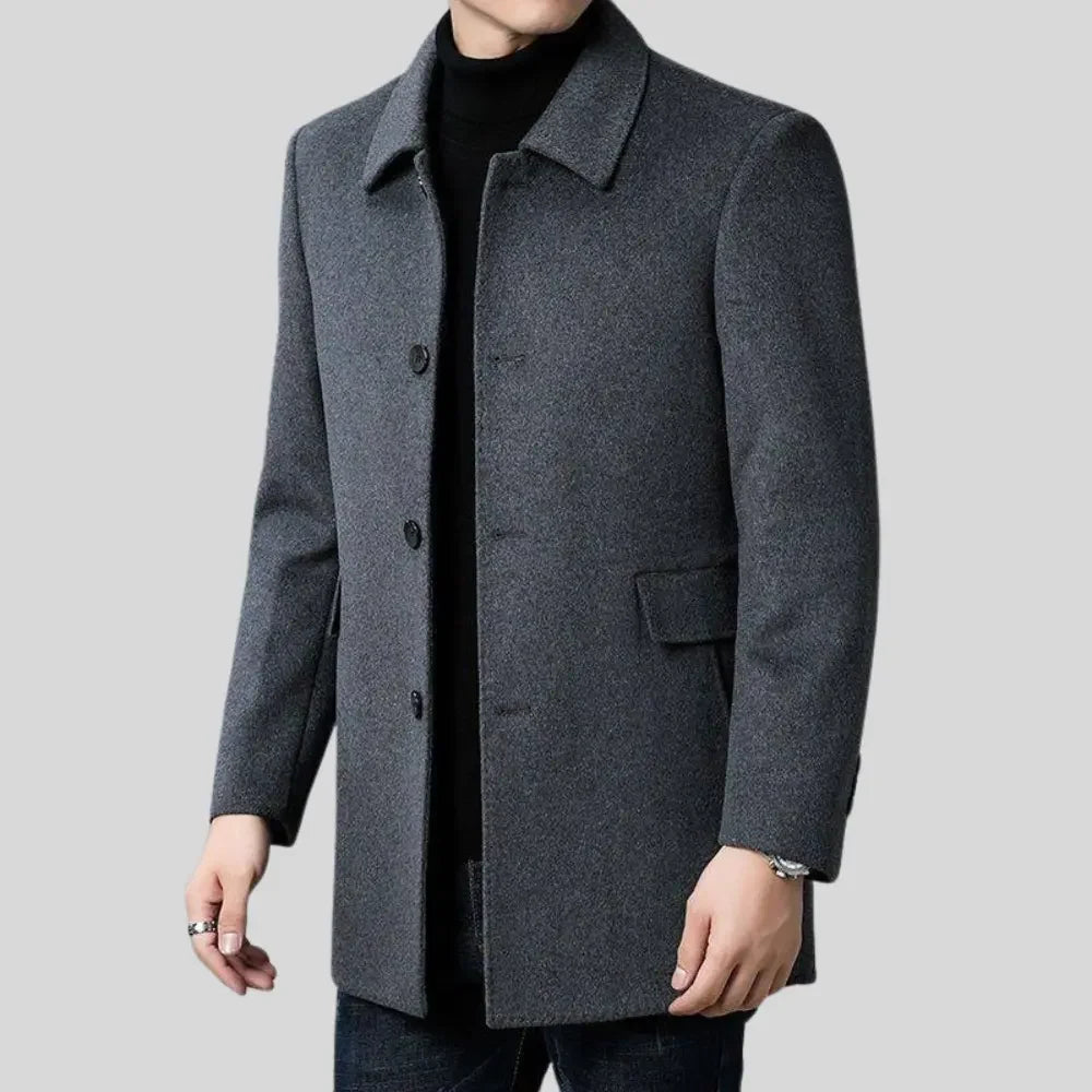 Men's wool blend overcoat with button front