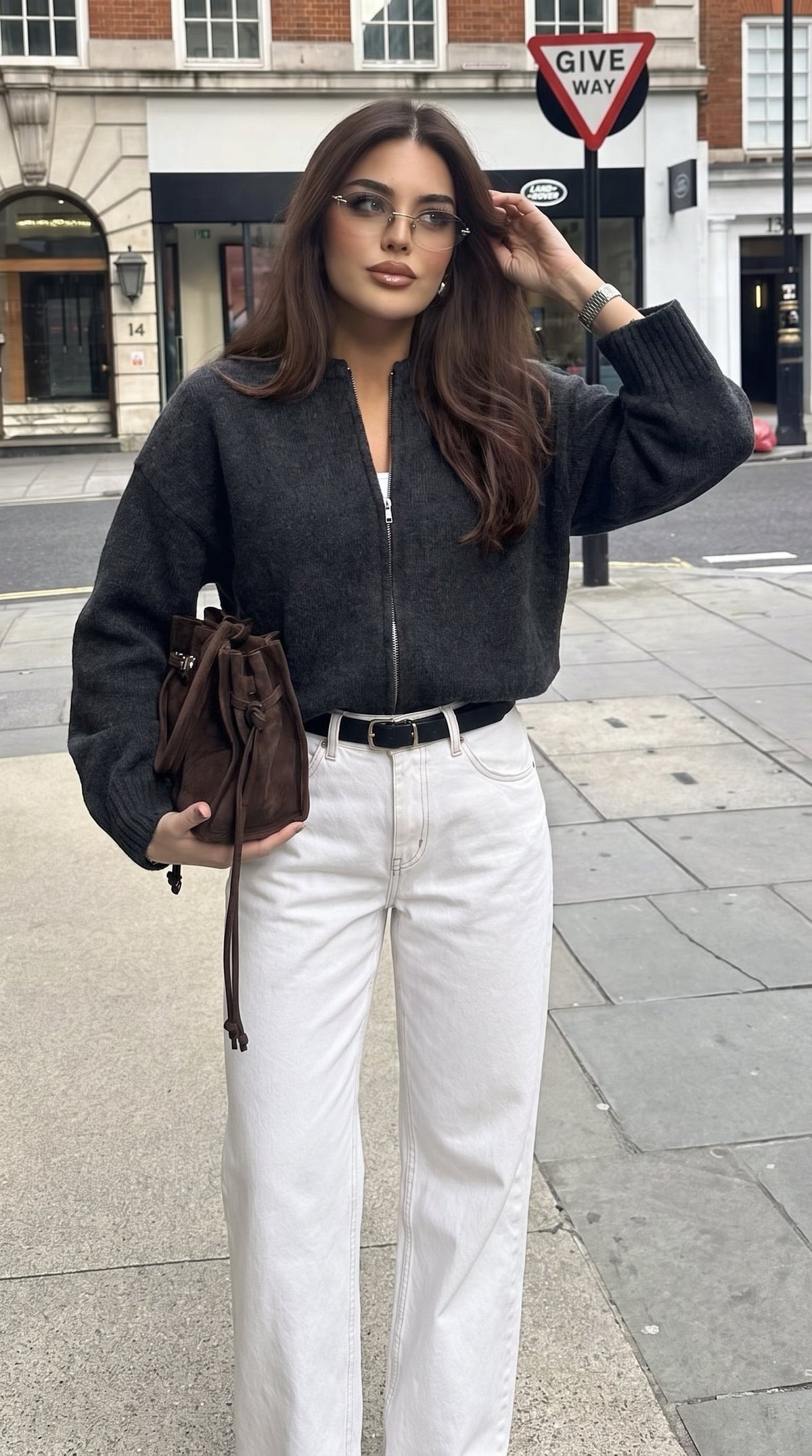 Black Relaxed Knit Jacket with Ribbed Cuffs and Hem