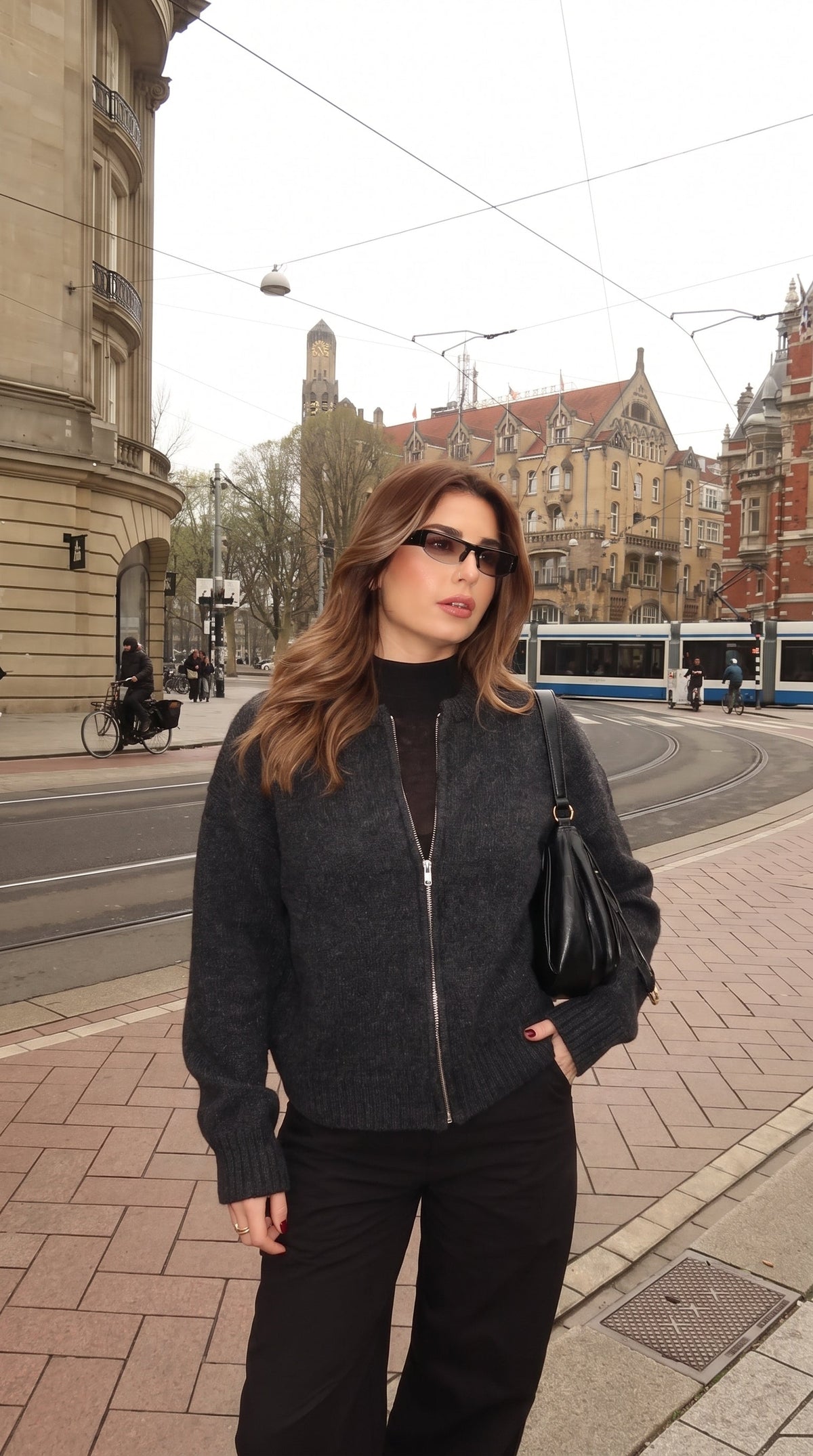 Black Relaxed Knit Jacket with Ribbed Cuffs and Hem – view 2