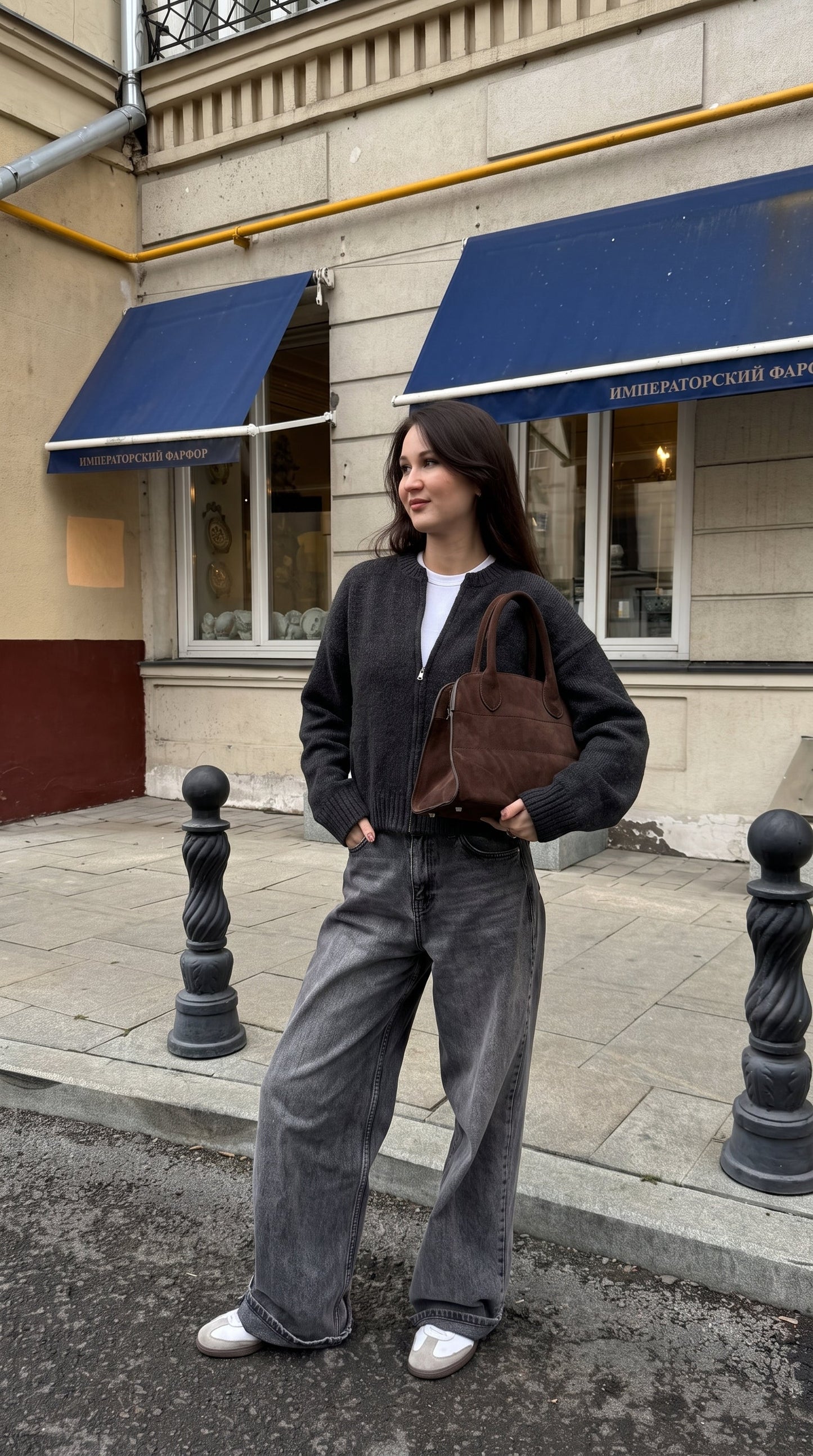 Black Relaxed Knit Jacket with Ribbed Cuffs and Hem – view 3