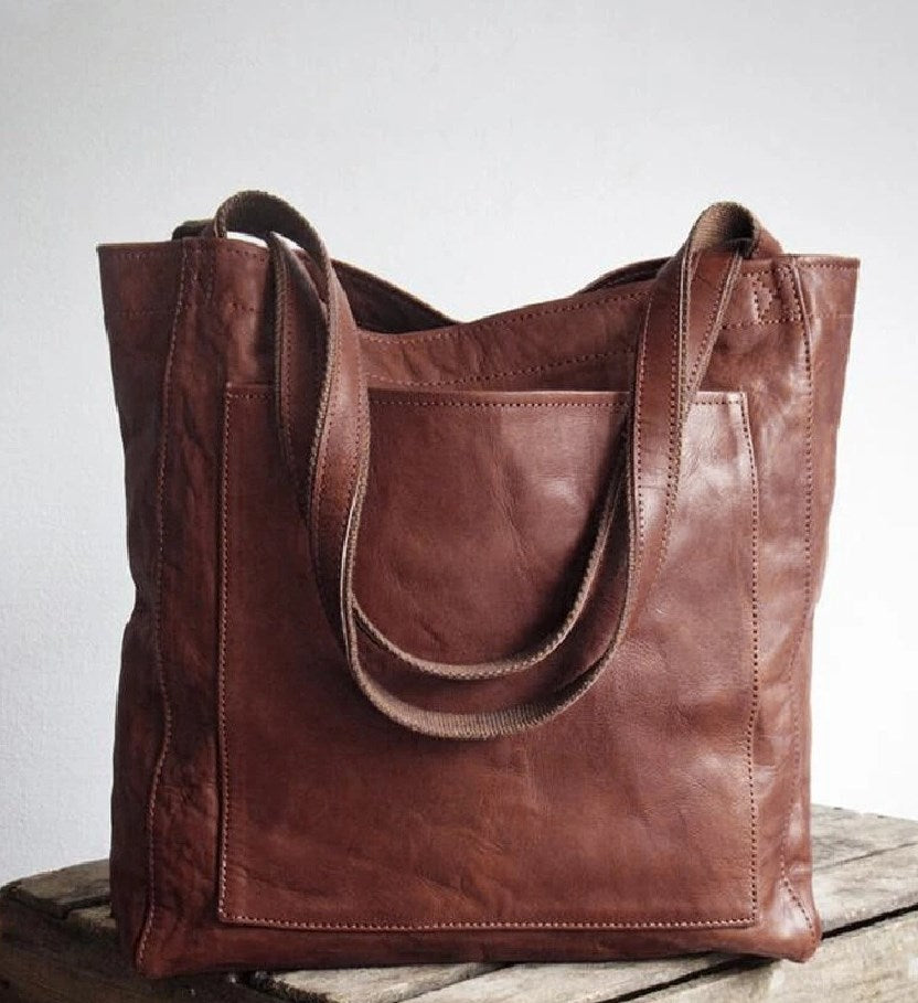 Dark Brown Classic Structured Tote Bag
