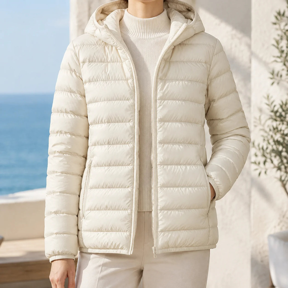 Women's Hooded Down Puffer Jacket with Zipped Side Pockets, photo 1