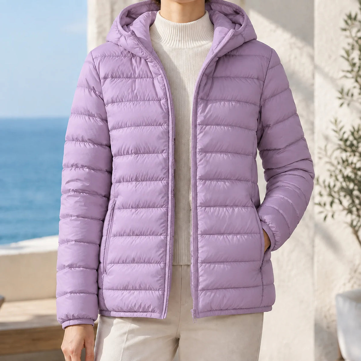 Women's Hooded Down Puffer Jacket with Zipped Side Pockets, photo 4