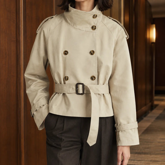 Violet cropped trench jacket, front view
