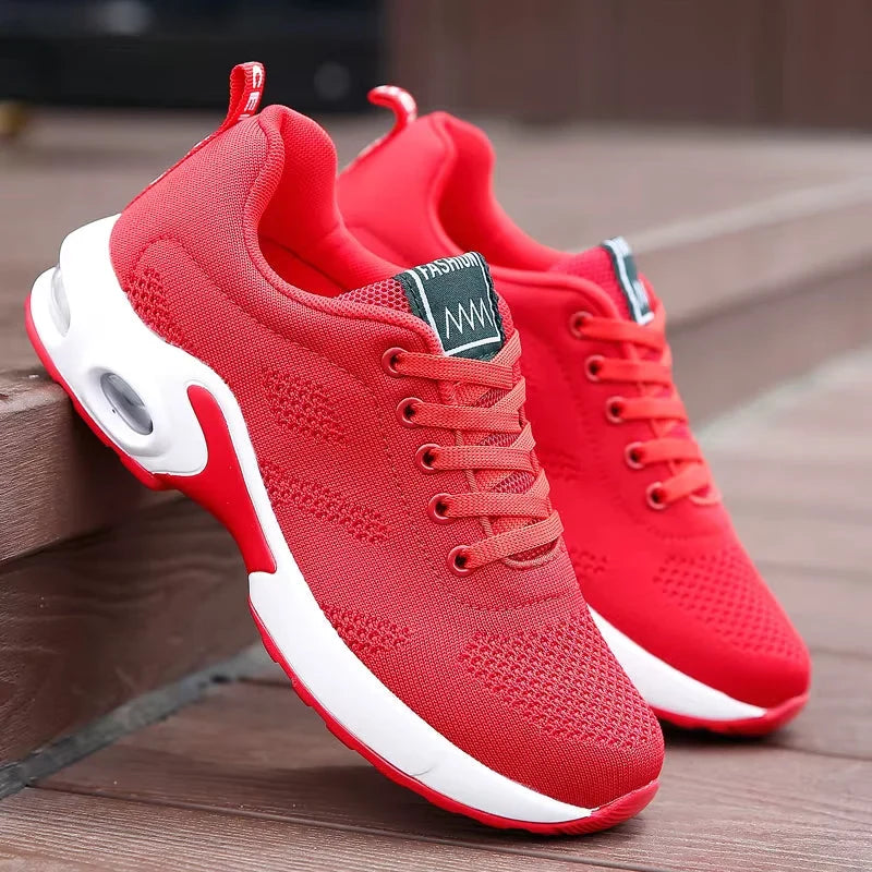 Women's red breathable mesh athletic shoes