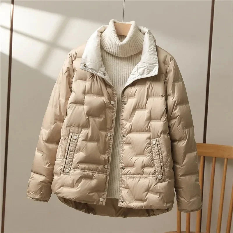 Alexandra down puffer jacket worn, lifestyle shot
