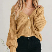 Opal | Women's Chunky Knit Cardigan with Balloon Sleeves and V-Neck