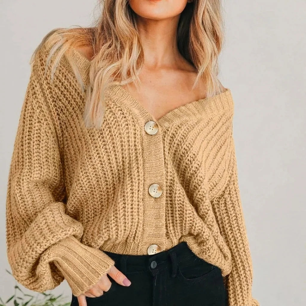 Women's chunky knit cardigan with balloon sleeves
