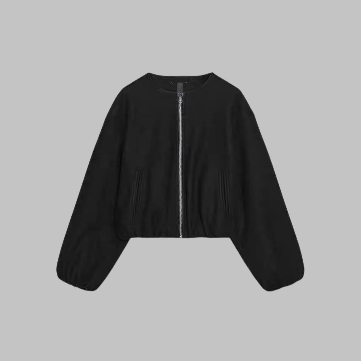 Women's black cropped zip jacket, boxy silhouette
