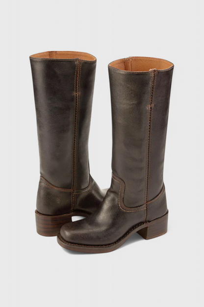 Dark Brown Classic Knee-High Heeled Boots