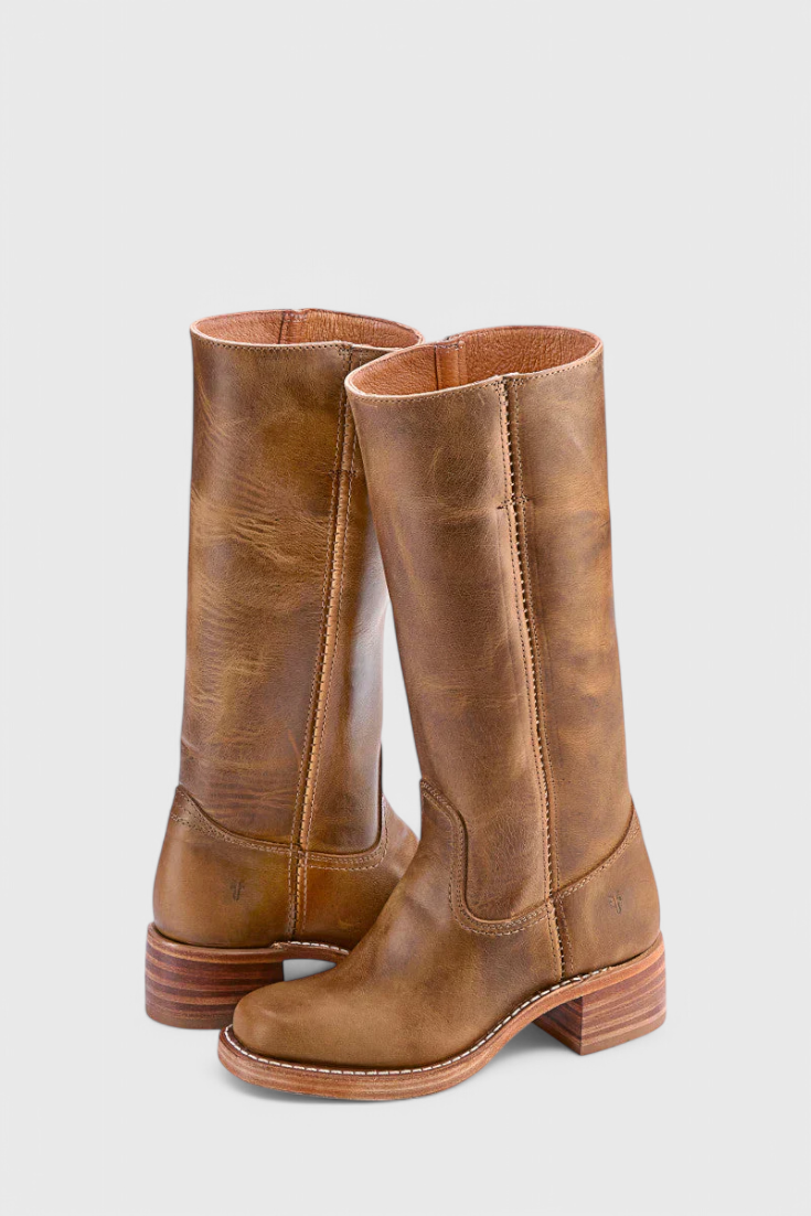 Light Brown Classic Knee-High Heeled Boots