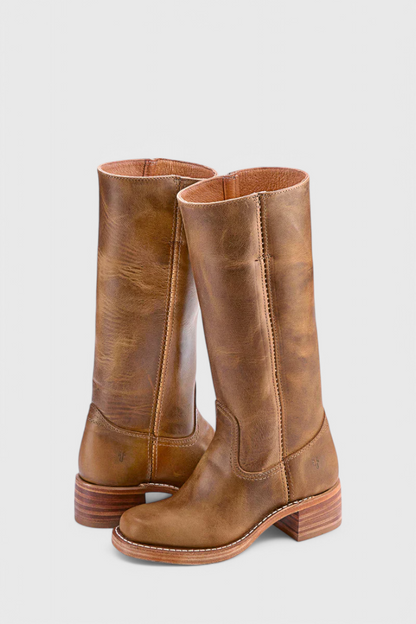Light Brown Classic Knee-High Heeled Boots
