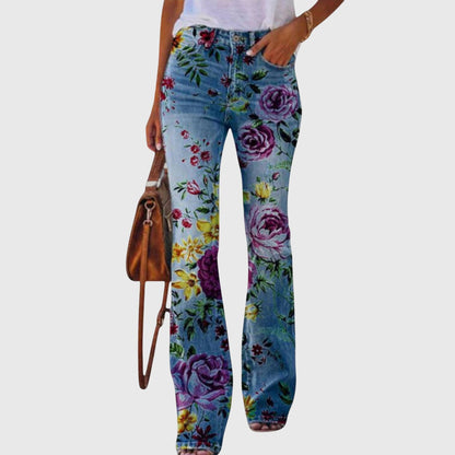 Women's floral & butterfly print pants in purple flower