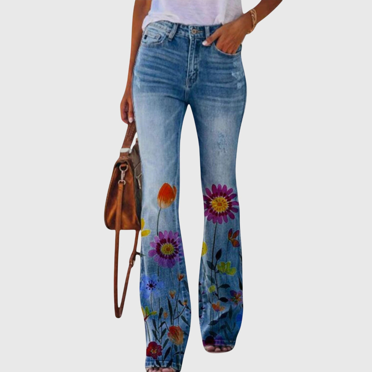 Women's floral & butterfly print pants in red flower