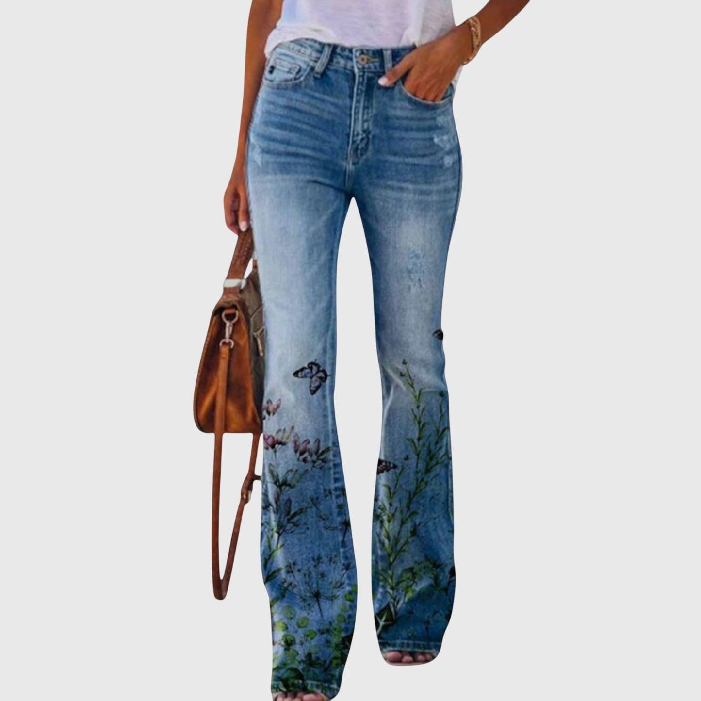 Women's floral & butterfly print pants in black butterfly