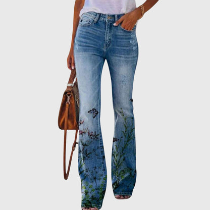 Women's floral & butterfly print pants in black butterfly