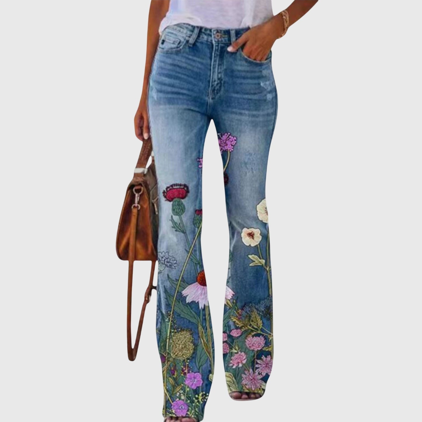 Women's floral & butterfly print pants in yellow flower