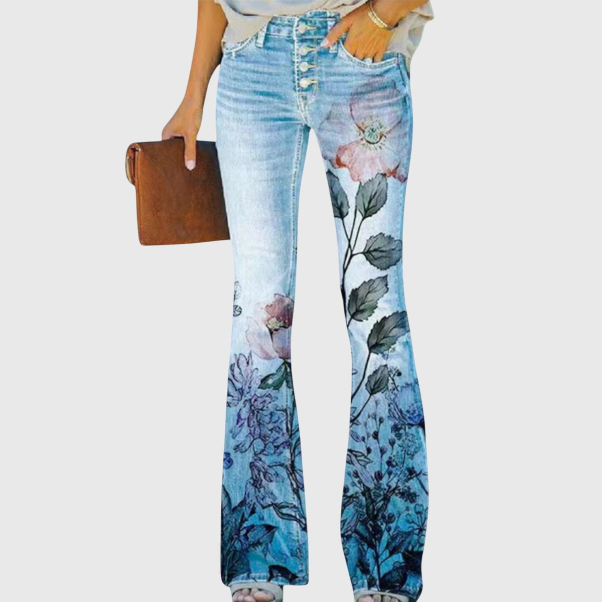 Women's floral & butterfly print pants in blue flower