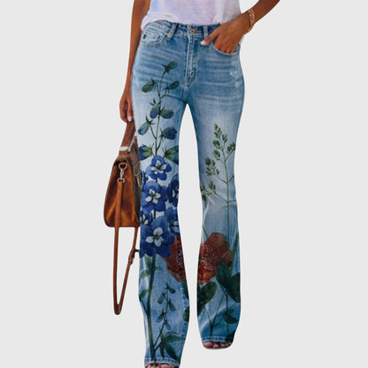 Women's floral & butterfly print pants in blue flower