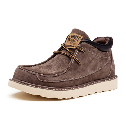 Cooper suede wedge boots worn, lifestyle shot
