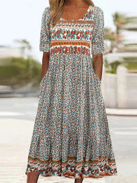Penny | Midi Dress Boho Printed Square Neck
