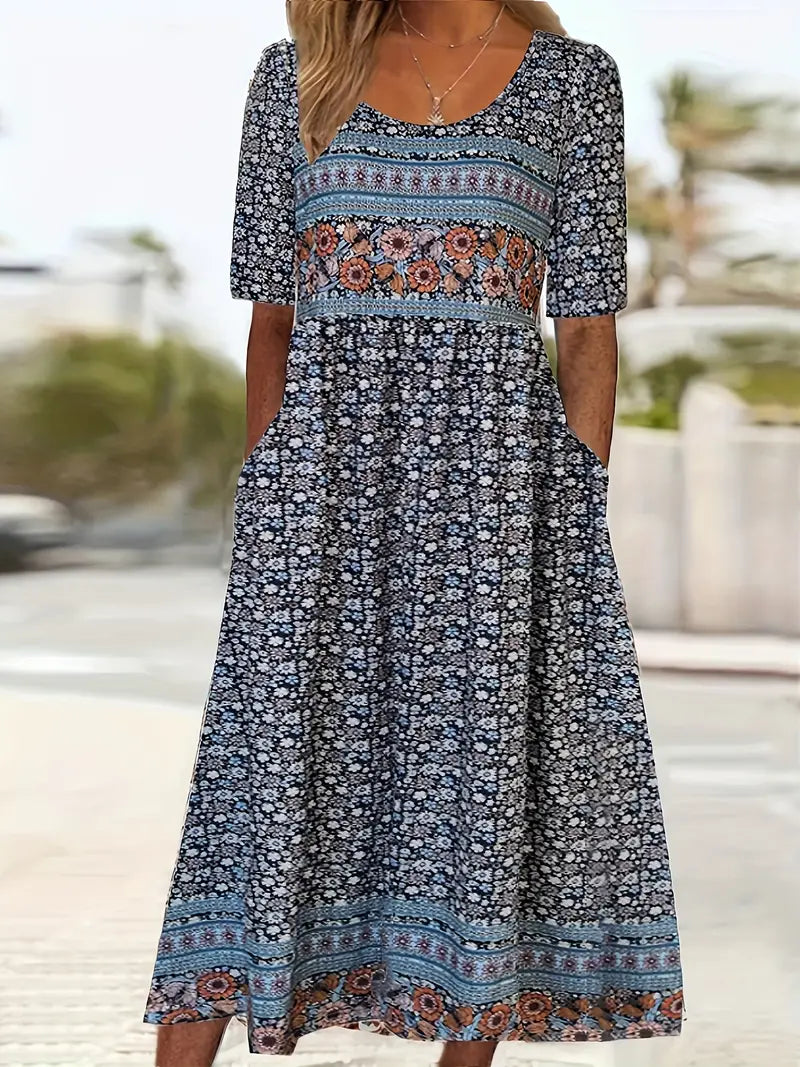Penny | Midi Dress Boho Printed Square Neck 1