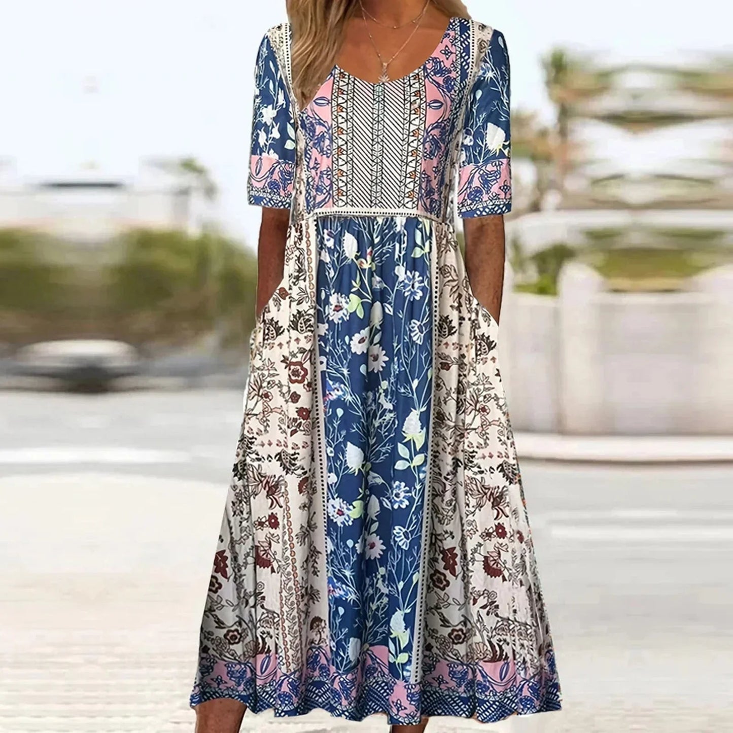 Penny | Midi Dress Boho Printed Square Neck 2