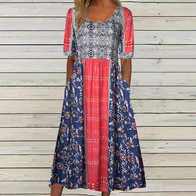 Penny | Midi Dress Boho Printed Square Neck 3