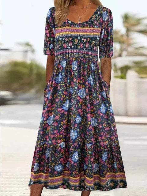 Penny | Midi Dress Boho Printed Square Neck 4