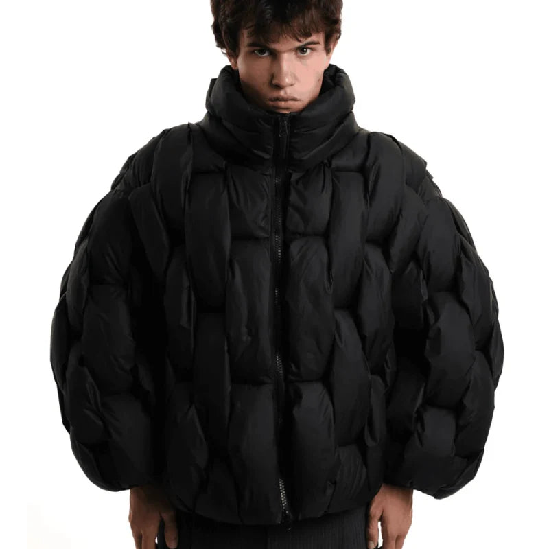 Oversized puffer jacket with 3D hexagon pattern