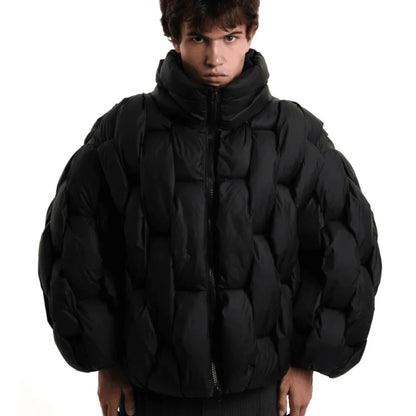 Oversized puffer jacket with 3D hexagon pattern