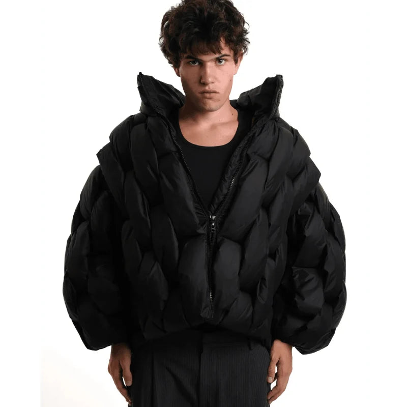 Oversized puffer jacket with 3D hexagon pattern