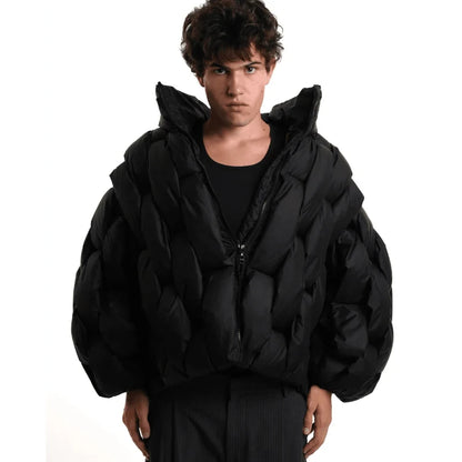 Oversized puffer jacket with 3D hexagon pattern
