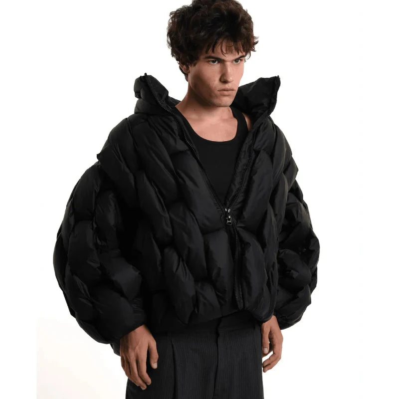 Oversized puffer jacket with 3D hexagon pattern
