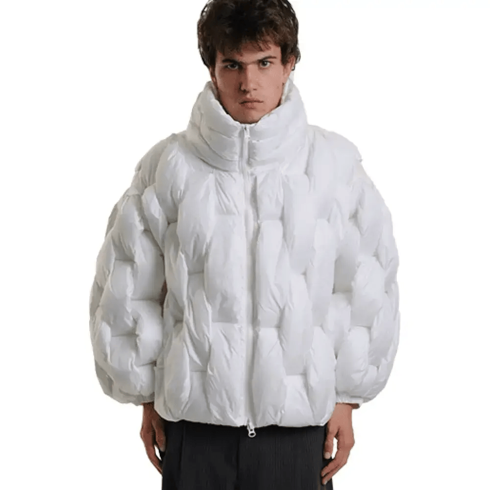Oversized puffer jacket with 3D hexagon pattern