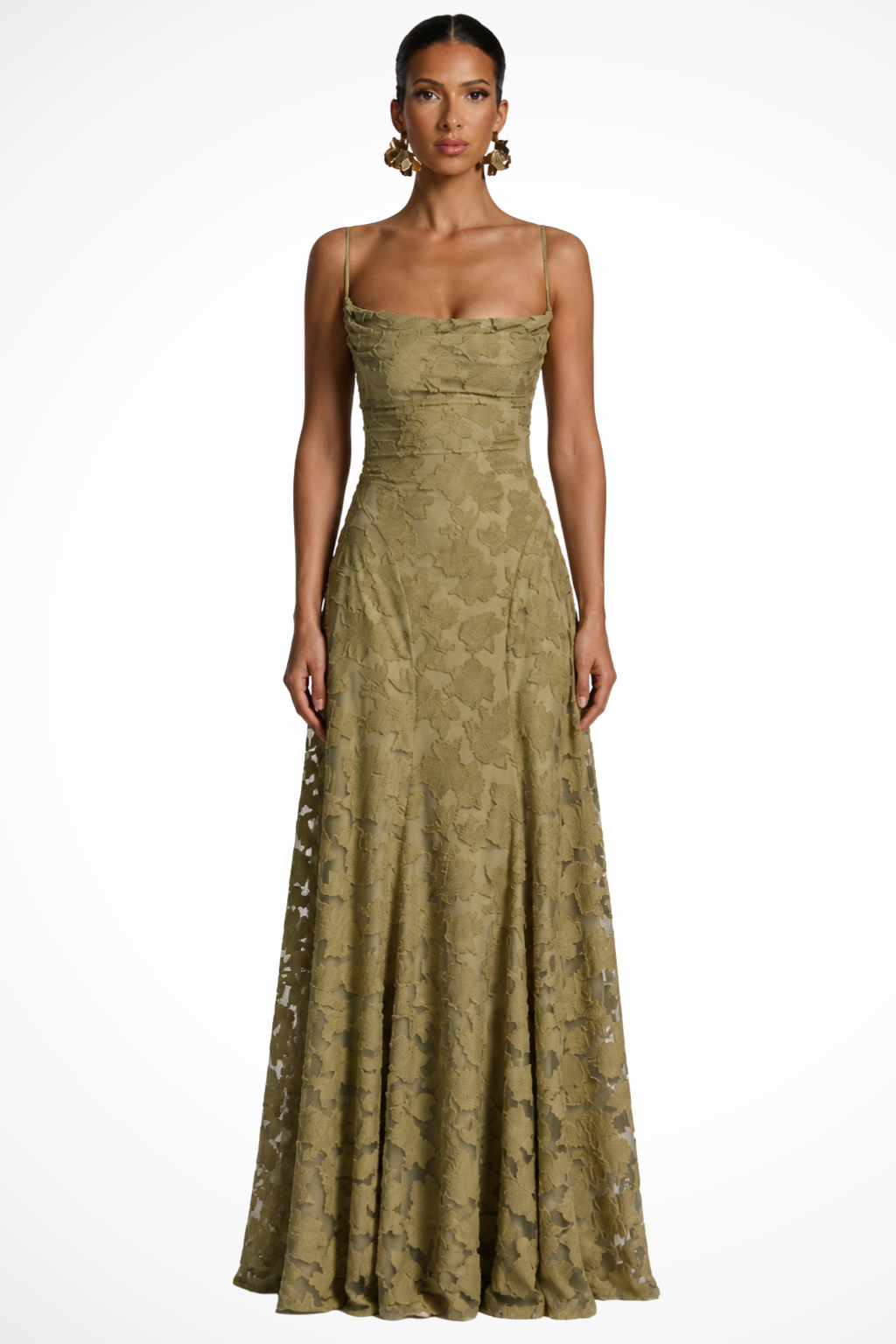 Women's burgundy floral brocade cami strap wedding guest maxi dress