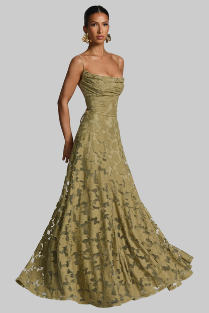 Women's white floral brocade cami strap wedding guest maxi dress