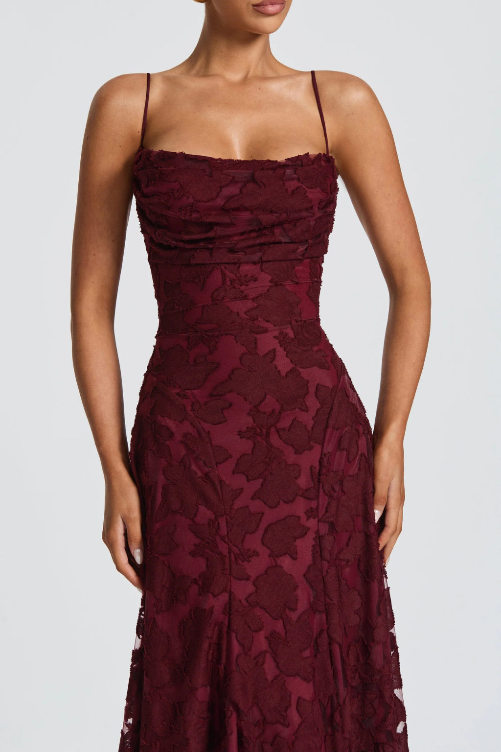 Women's pink floral brocade cami strap wedding guest maxi dress