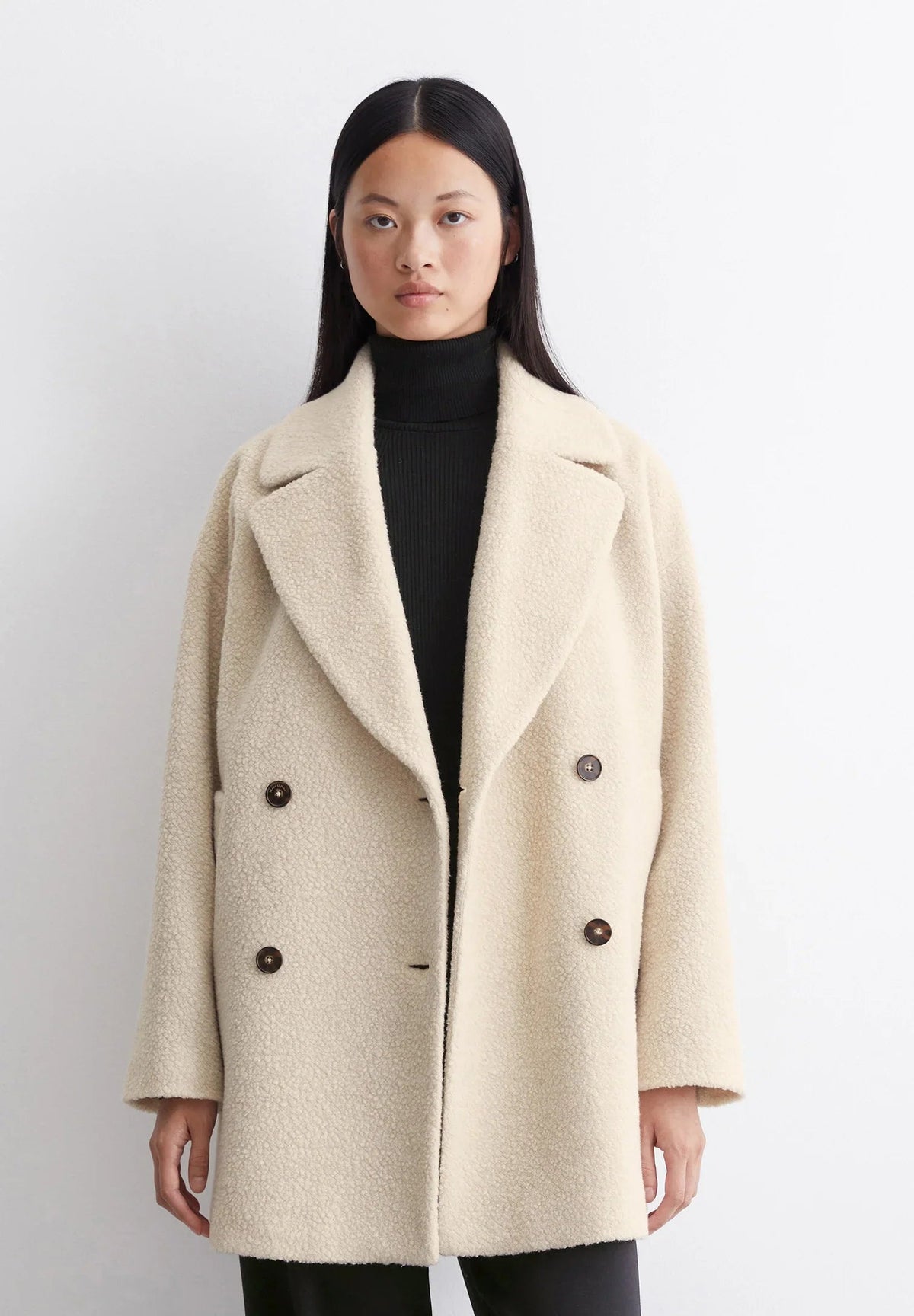 Double-Breasted Notch-Lapel Tailored Overcoat with Set-In Pockets