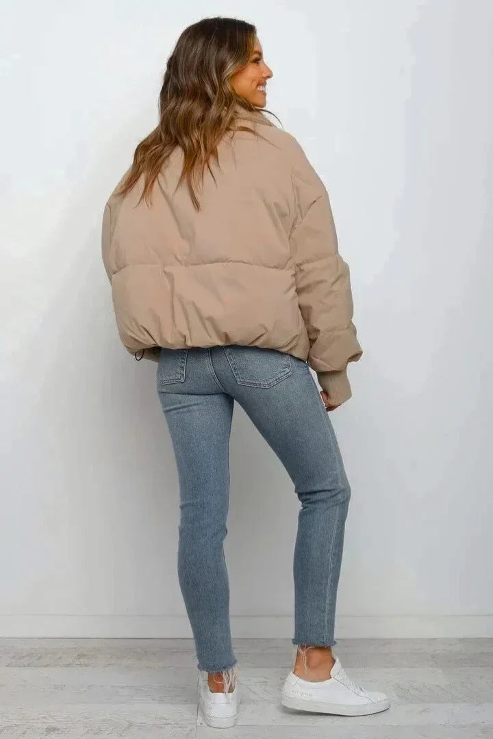 Women's cropped puffer jacket with stand collar