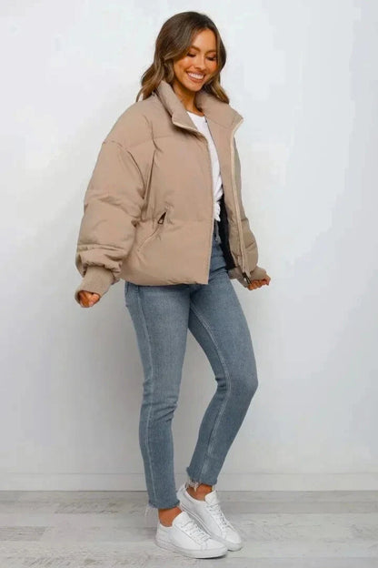 Women's cropped puffer jacket with stand collar