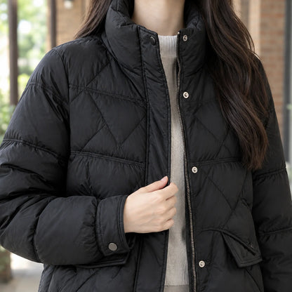 Faith quilted jacket worn, lifestyle shot