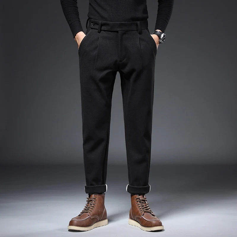Men's classic black casual pants with spacious pockets